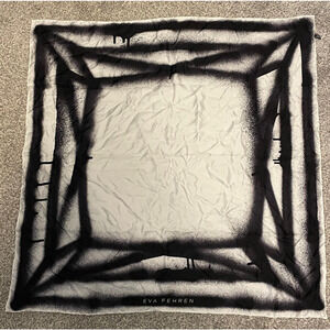 Eva Fehren Silk Scarf Womens Black White Square Gem Made in Italy Modern Artsy
